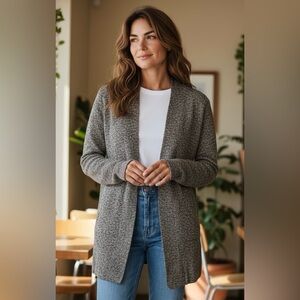 Eileen Fisher  Womens XS Gray Sweater Organic Linen Cotton Open Front Cardigan